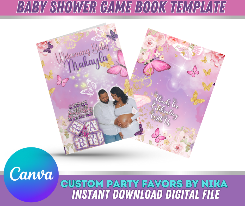 BUTTERFLY PINK/PURPLE THEME Game Book Template (INSTANT DOWNLOAD)