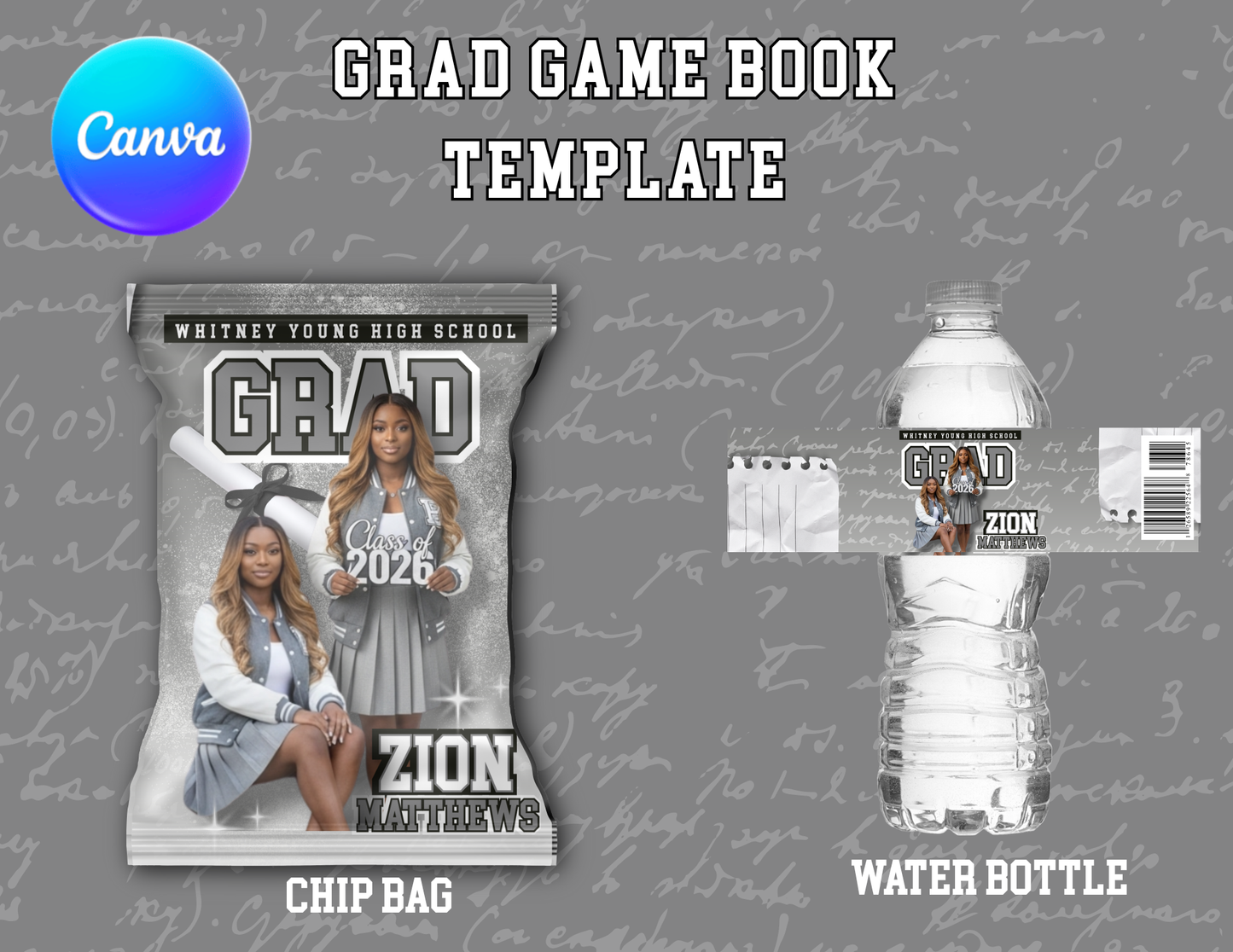 Grad Template Chip Bag, Water Bottle